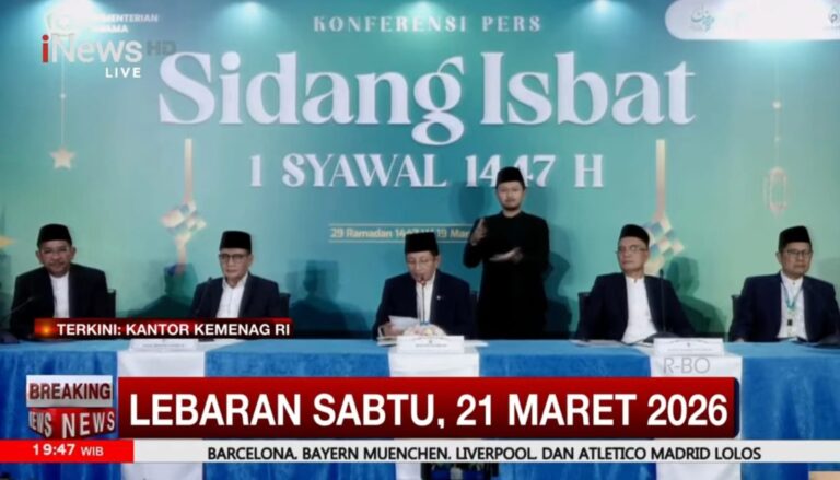 Pemerintah Tetapkan 1 Syawal 1447 H pada 21 Maret 2026, Muhammadiyah Lebih Awal