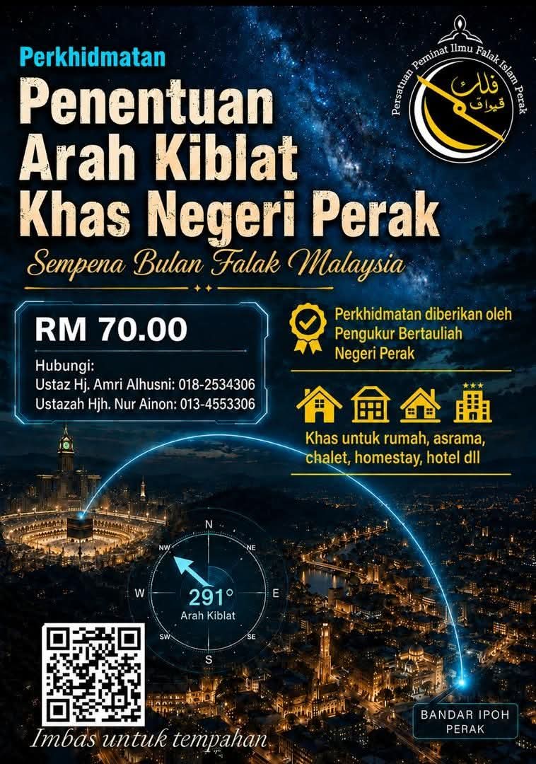 Persatuan Peminat Ilmu Falak Islam Perak Buka Layanan Penentuan Arah Kiblat